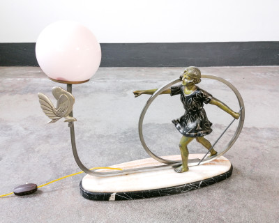 ANTICA LAMPADA SCULTURA BAMBINA METALLO STATUA VEILLEUSE ART DECO NOUVEAU