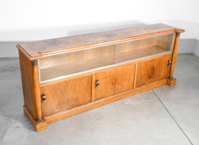 ?? CREDENZA SIDEBOARD DESIGN VINTAGE IMPERO LEGNO NOCE VETRINA 3 ANTE EPOCA 1900