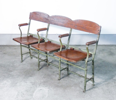 ?? PANCA CINEMA TEATRO 3 POSTI SEDUTE STAMPATE RILIEVO SOLLEVABILI LEGNO SEDIA