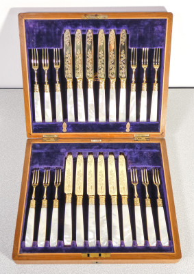 ?? ANTICO SET POSATE ARGENTO VERMEIL STERLING 24PZ INGHILTERRA 1899 ALLEN DARWIN