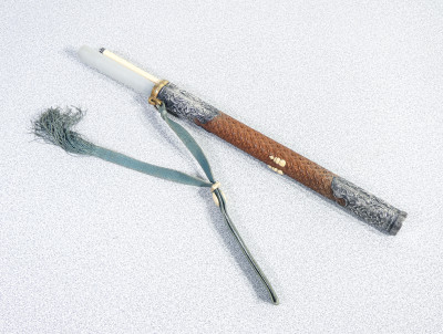 ?? SET POSATE DA VIAGGIO COLTELLO BACCHETTE CINA EPOCA 1800 LEGNO PIETRA METALLO